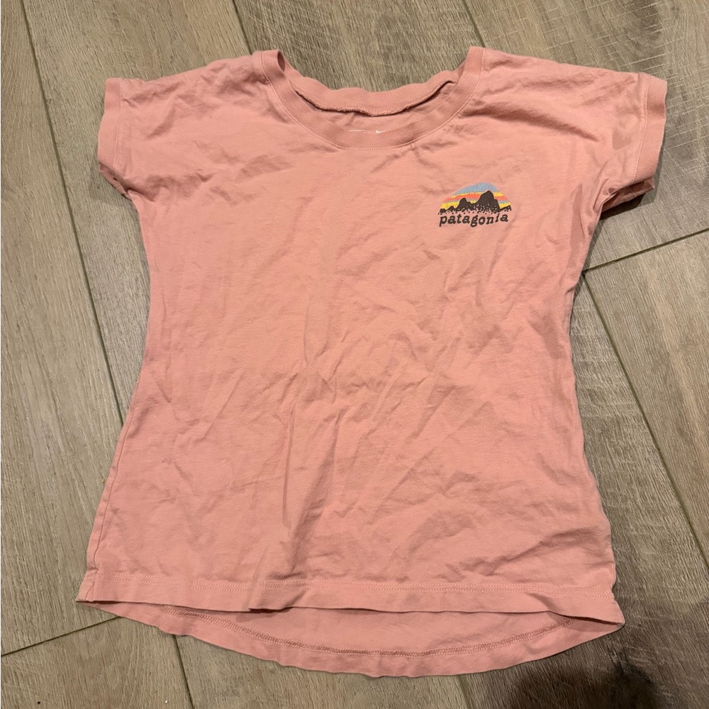 Patagonia Pink Short Sleeve Tee with Mountain Logo